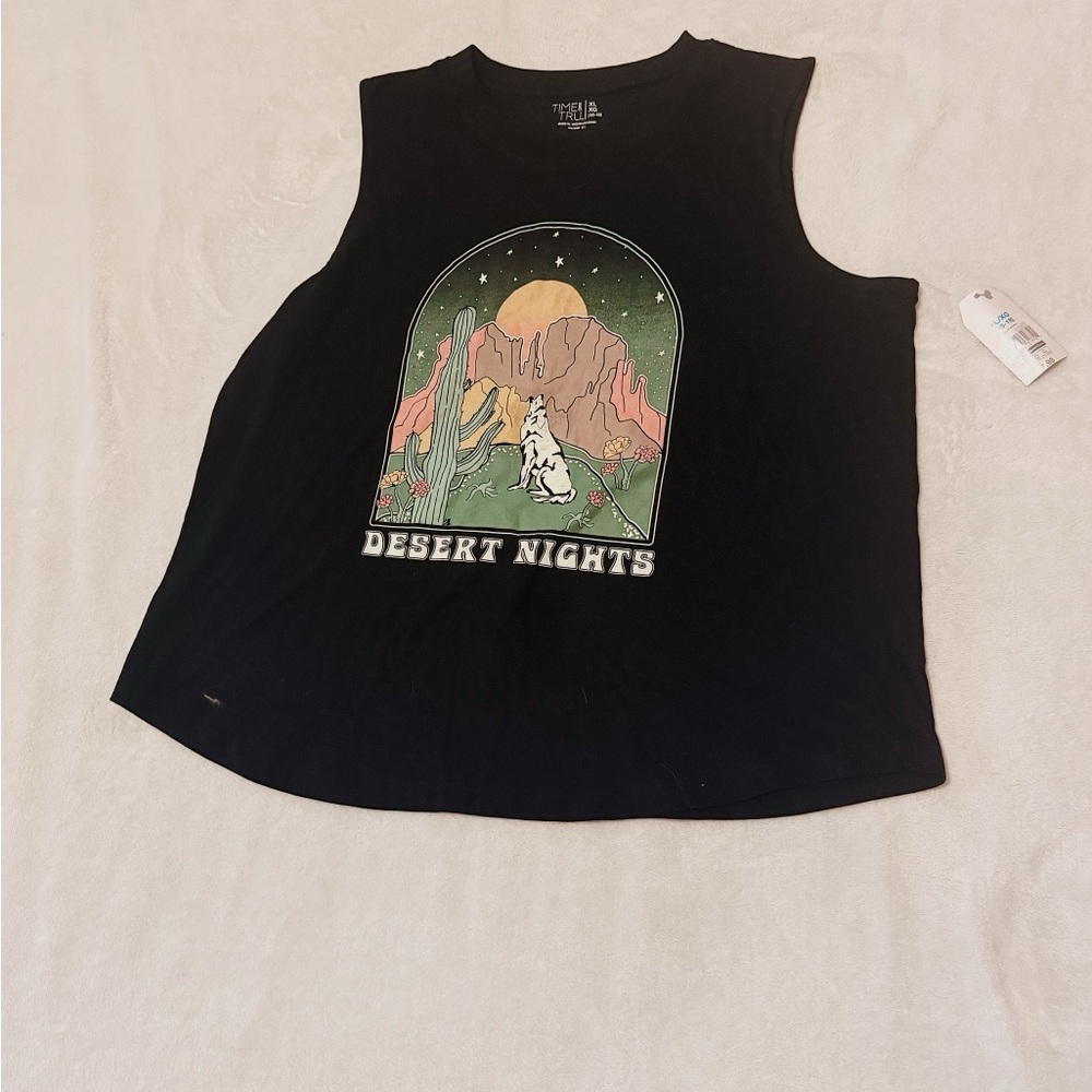 Time and Tru Black Graphic Tank Top